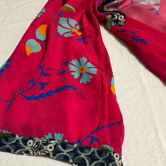 Benares Pink Boho Floral Kimono Jacket M Open Front Duster Robe Mixed Print - Picture 3 of 8